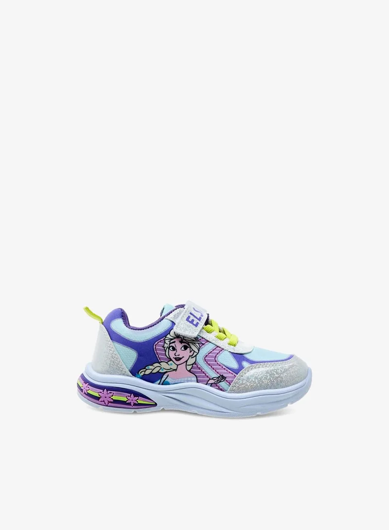 Disney Girls Elsa Printed Light-Up Sneakers with Hook and Loop Closure