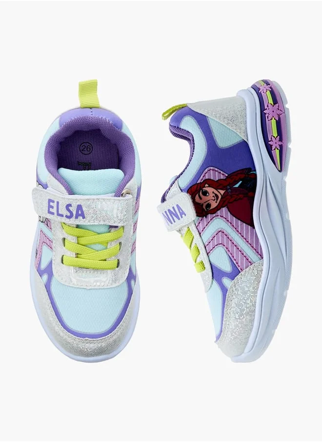 Disney Girls Elsa Printed Light-Up Sneakers with Hook and Loop Closure