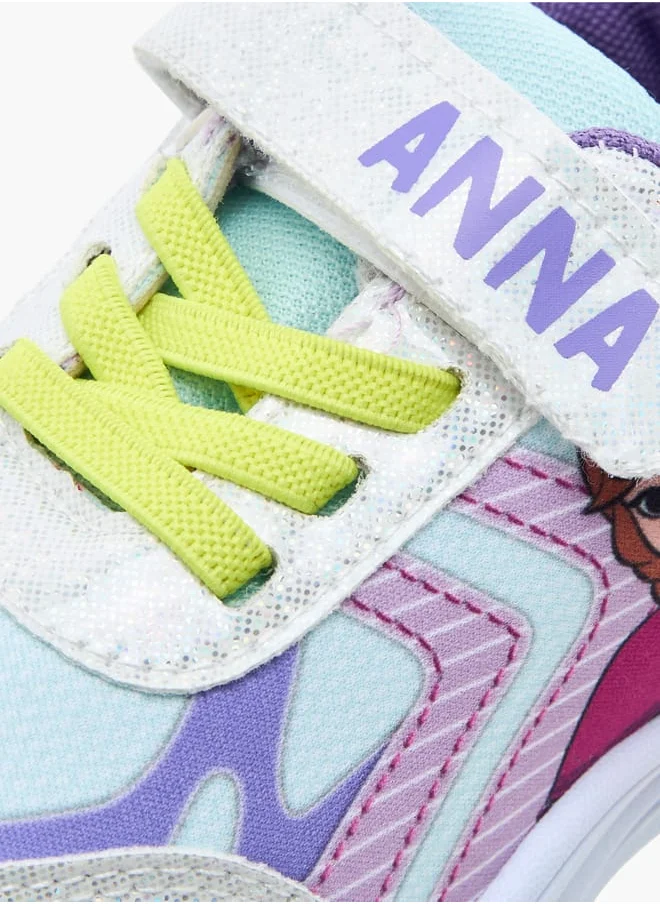 Disney Girls Elsa Printed Light-Up Sneakers with Hook and Loop Closure
