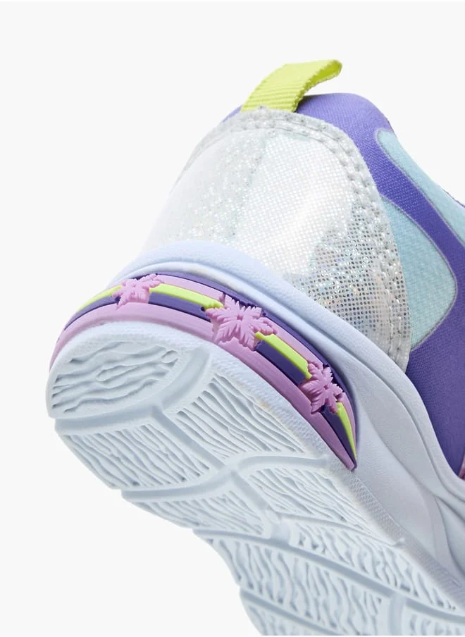 Disney Girls Elsa Printed Light-Up Sneakers with Hook and Loop Closure