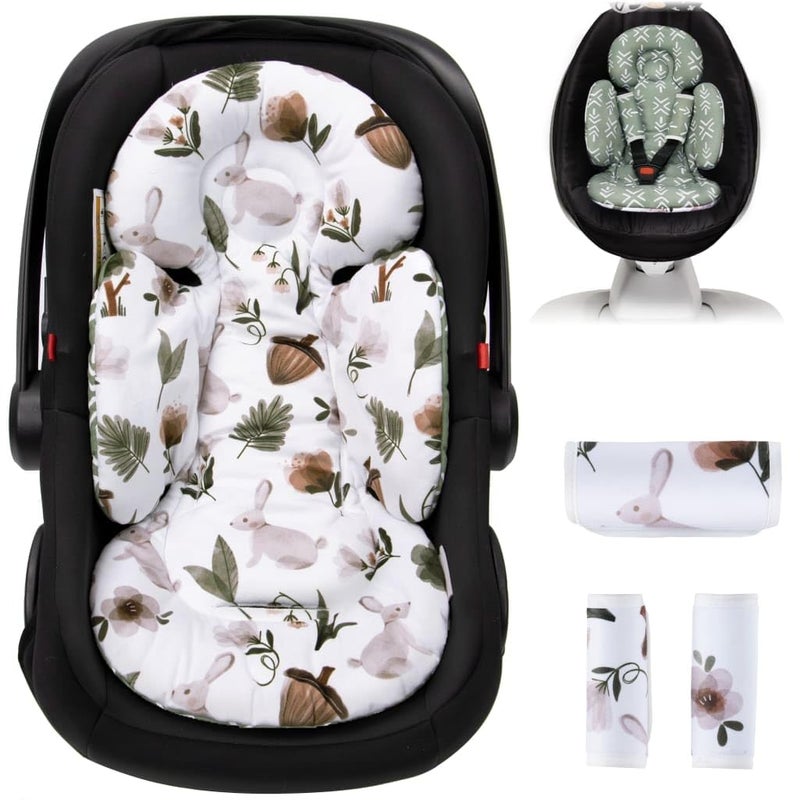TinlyFinly Newborn Car Seat Insert, Head and Body Support, Reversible Infant Insert Compatible with Baby Carseat, Stroller, Mamaroo Swing, Rocker, Bassinet, Bouncer. Baby Car Seat Cushion - Rabbit - Image 1