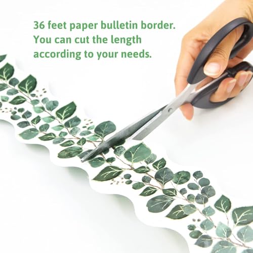 WorldBazaar Eucalyptus Bulletin Board Border 36ft Greenery Leaves Border Die-Cut Paper Trim for Farmhouse Classroom Decoration Two Sided School Family Party Home Decor - Image 3