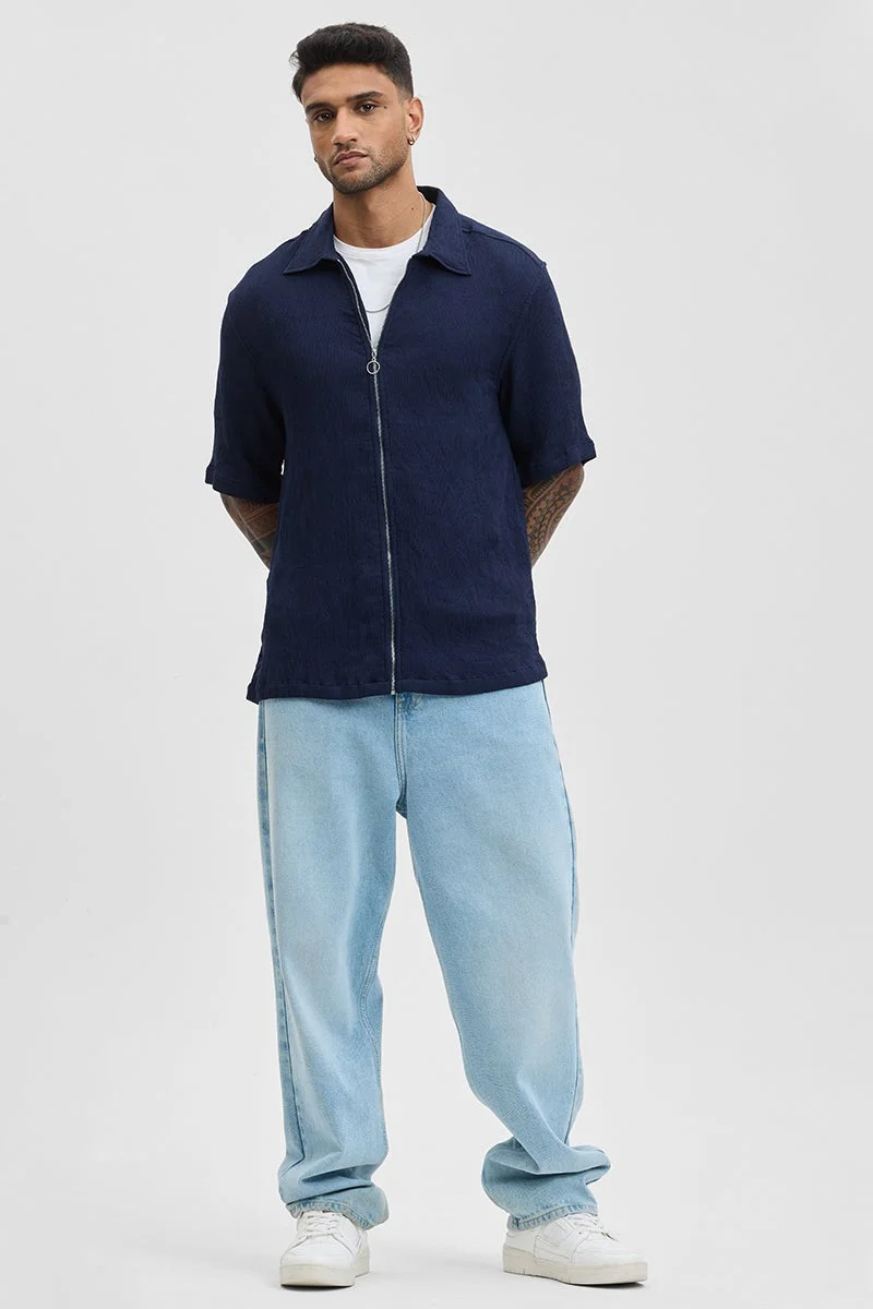 SNITCH Navy Oversized Zipper Shirt