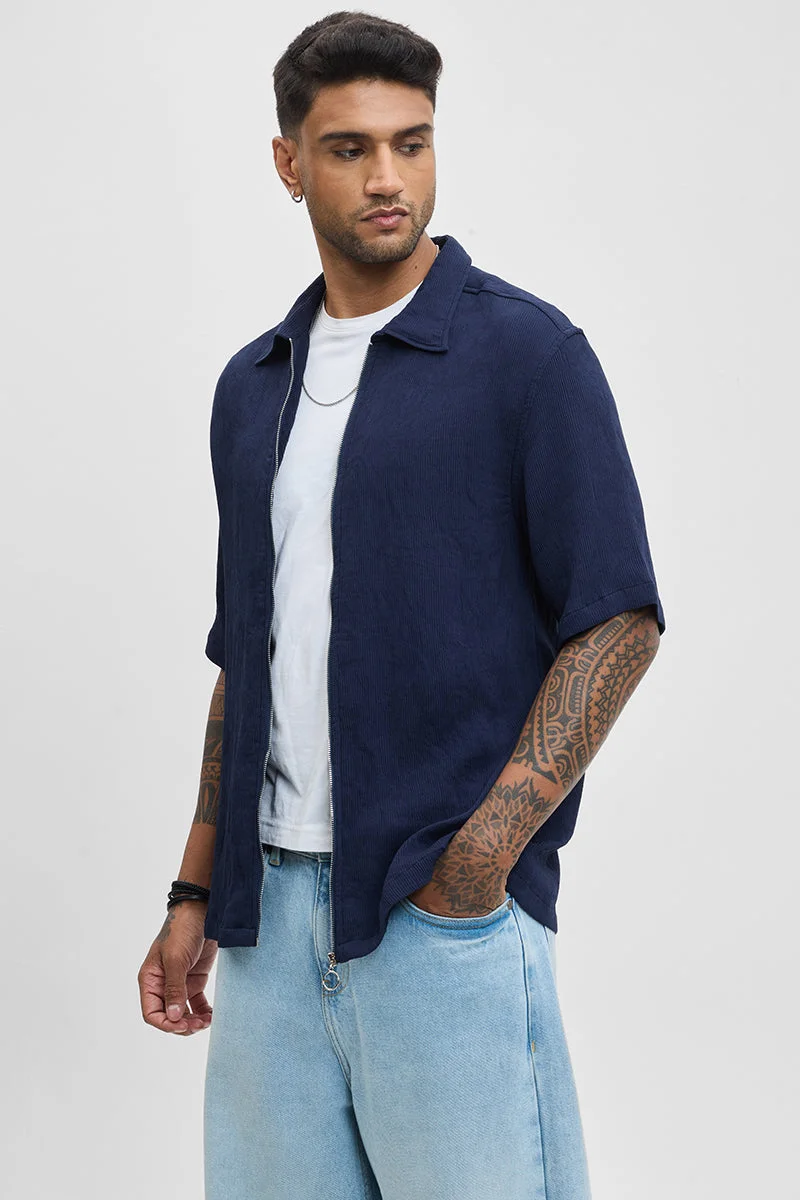 SNITCH Navy Oversized Zipper Shirt