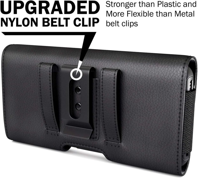 PiTau Holster for iPhone Pro Max & Plus 16, 15, 14, 13, 12, 11, 8, 7, 6, 6s, Xs Max, Cell Phone Case with Belt Clip ID Card Holder for Samsung Galaxy S25+ Note 10+, Fits with Otterbox, Black Large - Image 3
