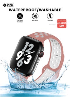 INEIX Soft Silicone Sport Nike Edition Replacement Strap For Apple Watch 42/44/45 mm - Pink/White  - Image 5