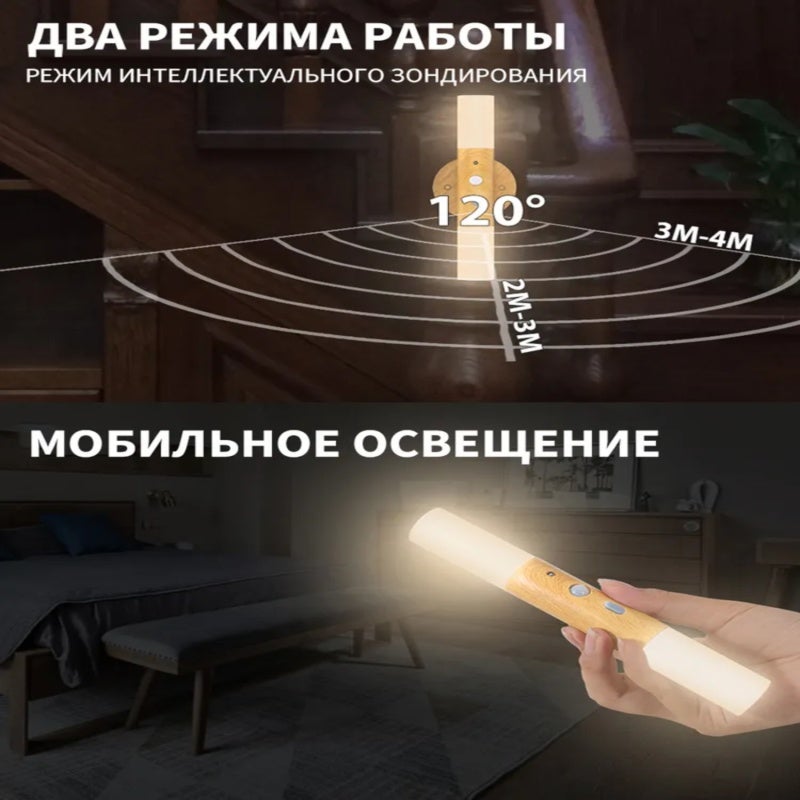 Motion Sensor Night Light 360° Rotatable Double-head - Rechargeable Wireless Acrylic Ambient Light for Home Staircase Aisle Wall - Image 3