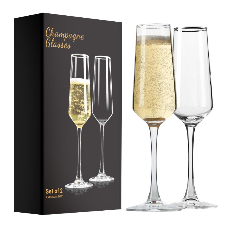 PARACITY Champagne Flutes Champagne Glasses Set of 2 Elegant 85oz Glass Champagne Flutes Gift for Birthday Wedding Christmas Clear Sparkling Champagne Glasses for Women Men