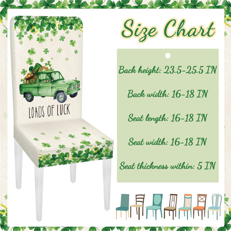Yoande Set of 6 St. Patricks Day Chair Covers, Green Spring Saint Patrick Shamrock Chair Slipcovers, Retro Emovable Washable Seat Protector Covers for Home Kitchen Dining Room Decor - Image 2