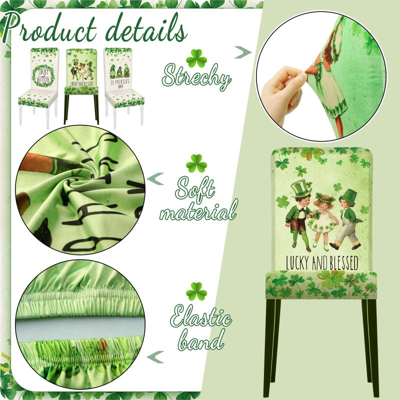 Yoande Set of 6 St. Patricks Day Chair Covers, Green Spring Saint Patrick Shamrock Chair Slipcovers, Retro Emovable Washable Seat Protector Covers for Home Kitchen Dining Room Decor - Image 3