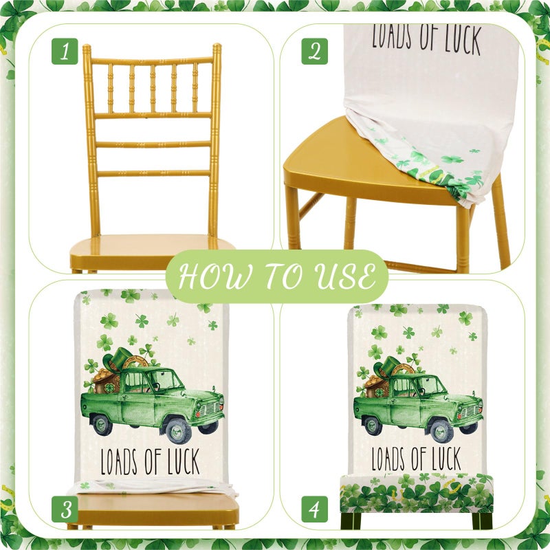 Yoande Set of 6 St. Patricks Day Chair Covers, Green Spring Saint Patrick Shamrock Chair Slipcovers, Retro Emovable Washable Seat Protector Covers for Home Kitchen Dining Room Decor - Image 4