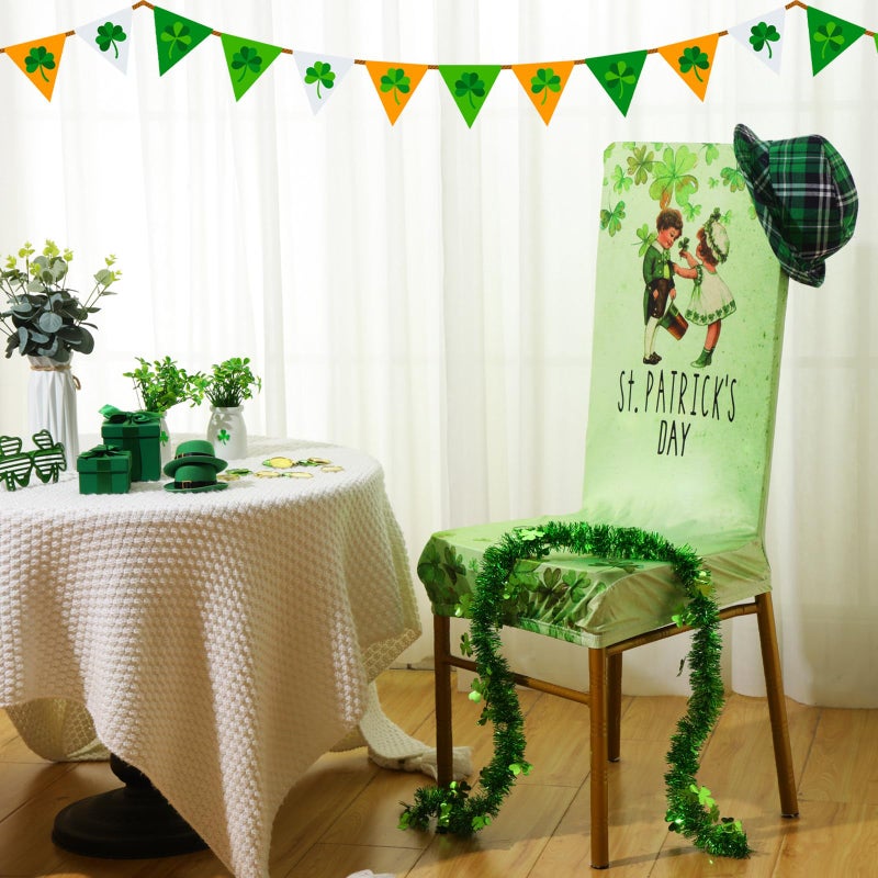 Yoande Set of 6 St. Patricks Day Chair Covers, Green Spring Saint Patrick Shamrock Chair Slipcovers, Retro Emovable Washable Seat Protector Covers for Home Kitchen Dining Room Decor - Image 5