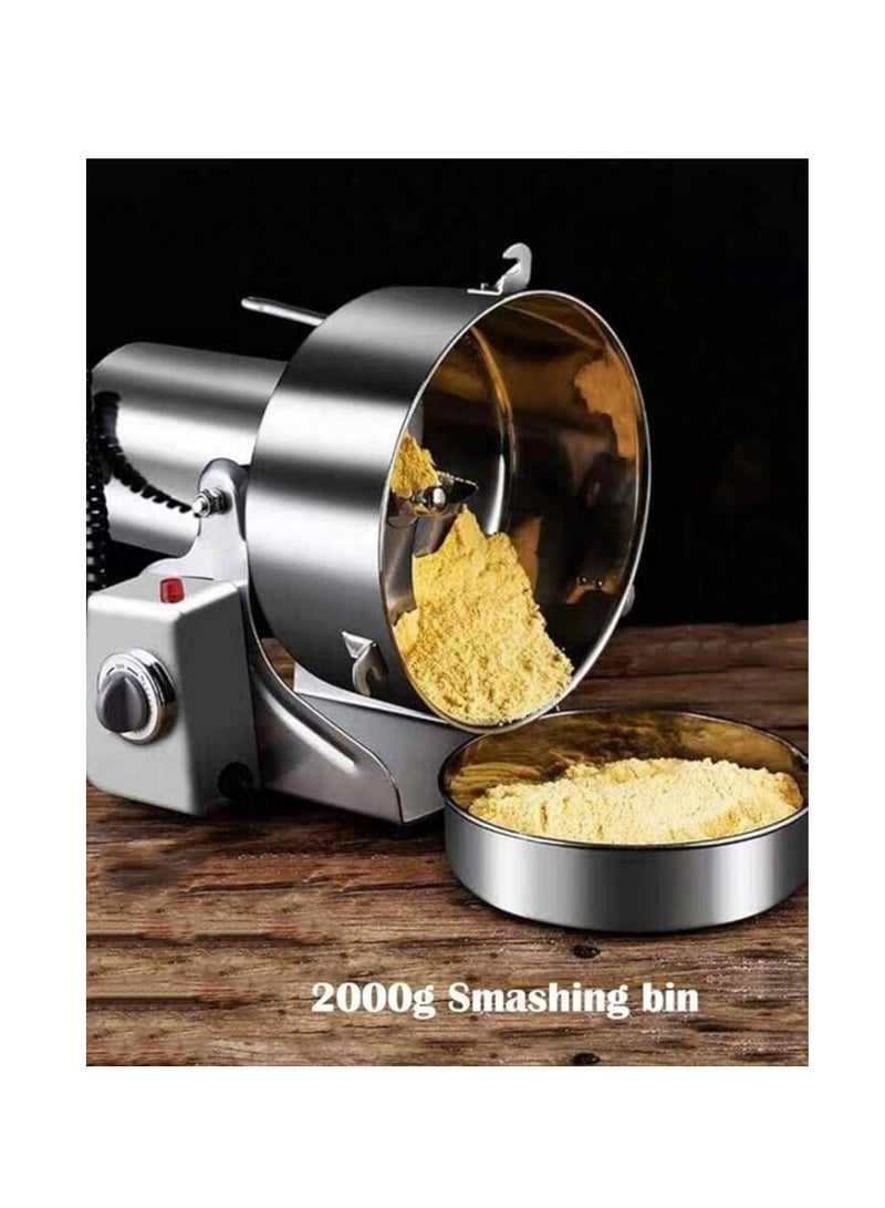 JUSTBUY Commercial Home Large Capacity Crusher Grains Dry Grinding Machine,Stainless Steel 2000g High Power Spice Mill,Grinding Broken Powder Machine For Household/Resturant/Hotel/Chinese Medicine  - Image 5
