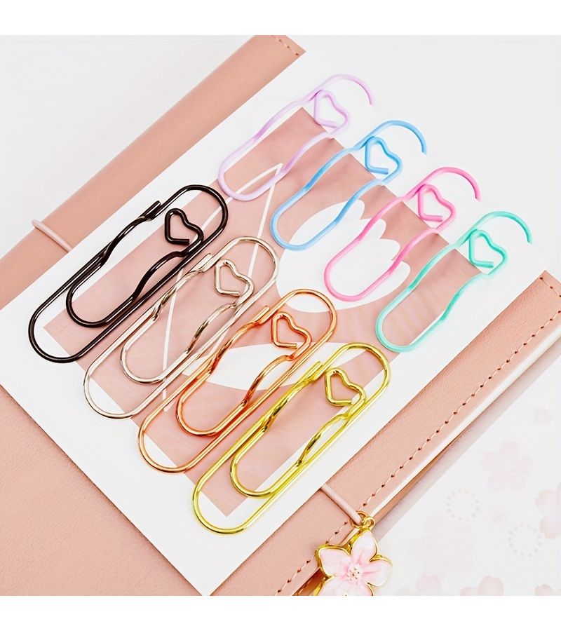 8 Pieces Love Shape Metal Macaron Paper Clips Multicolor Multifunctional Office Stationery Student Supplies - Image 3