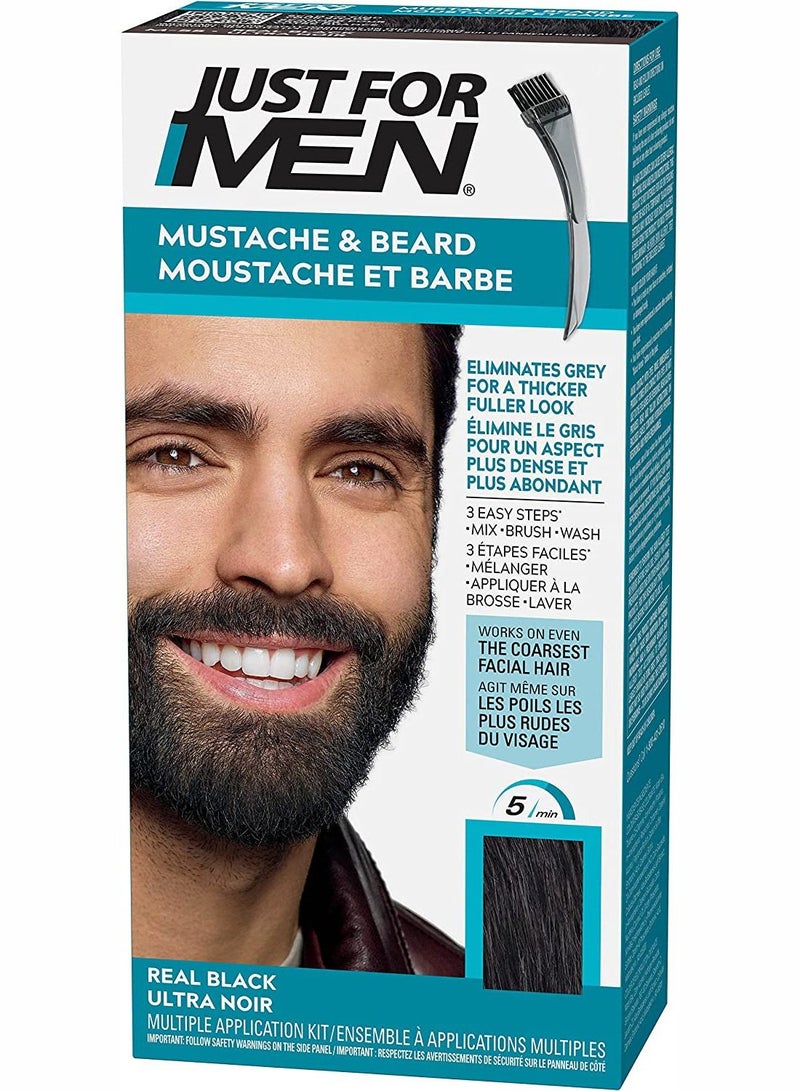 Just For Men جل تلوين الشارب واللحية، تلوين اللحية للرجال، يقلل من اللون الرمادي، أسود حقيقي M-55 - Image 1