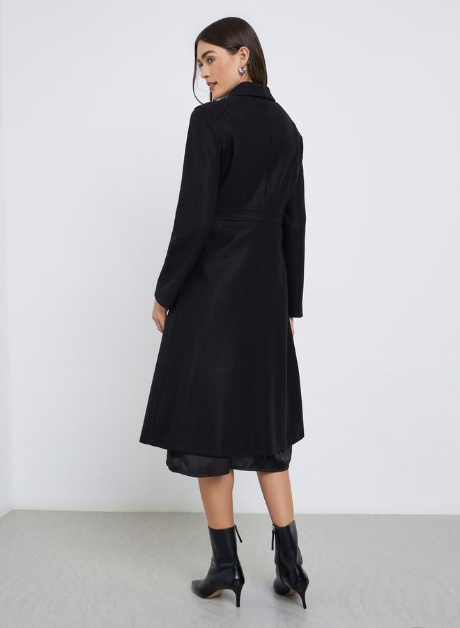 Styli Black Button-Down Knee-Length Coat - Image 4