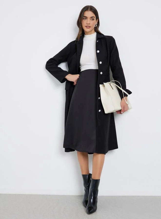 Styli Black Button-Down Knee-Length Coat