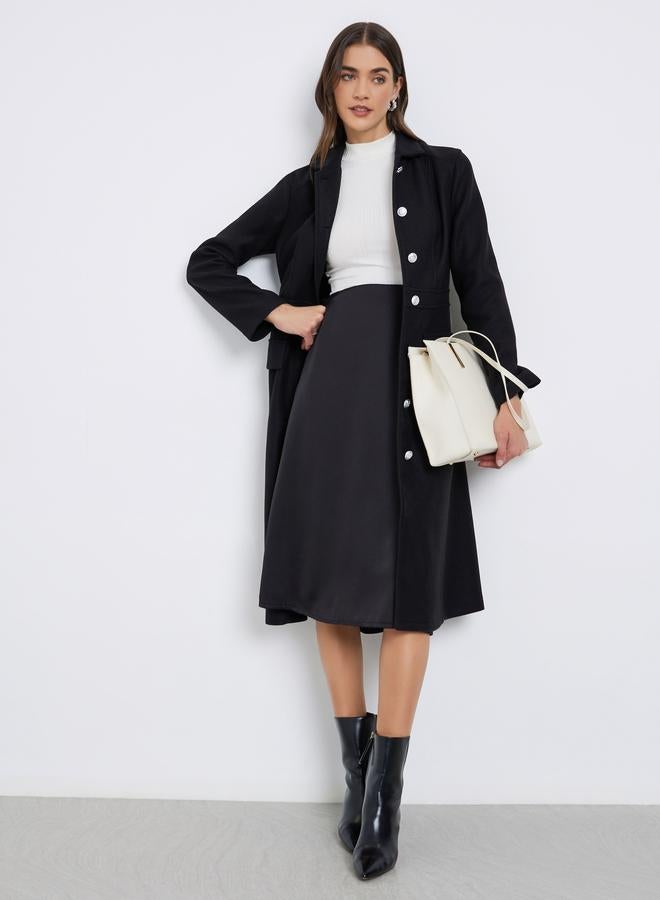 Styli Black Button-Down Knee-Length Coat - Image 1