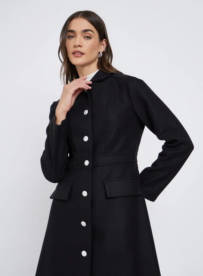 Styli Styli Black Button-Down Knee-Length Coat