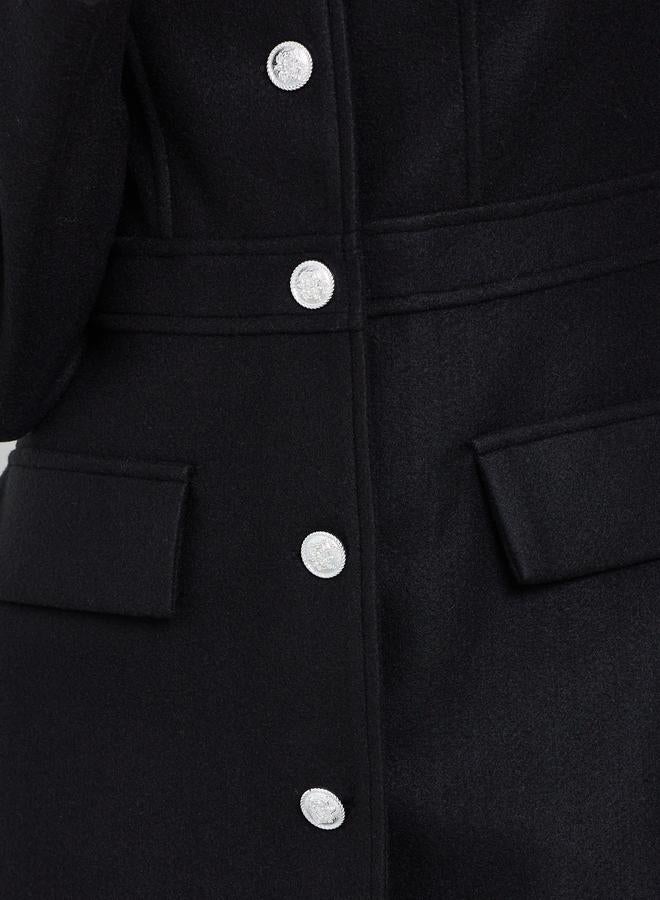 Styli Black Button-Down Knee-Length Coat - Image 3