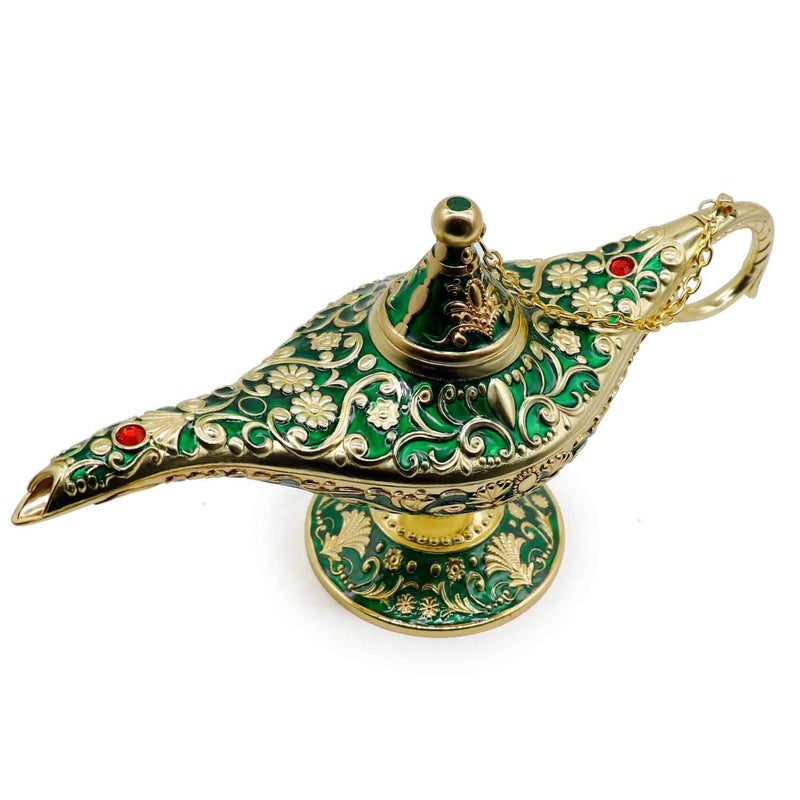 AVESON Classic Vintage Collectable Rare Legend Aladdin Magic Genie Costume Lamp Home Table Decoration  Gift Golden Green