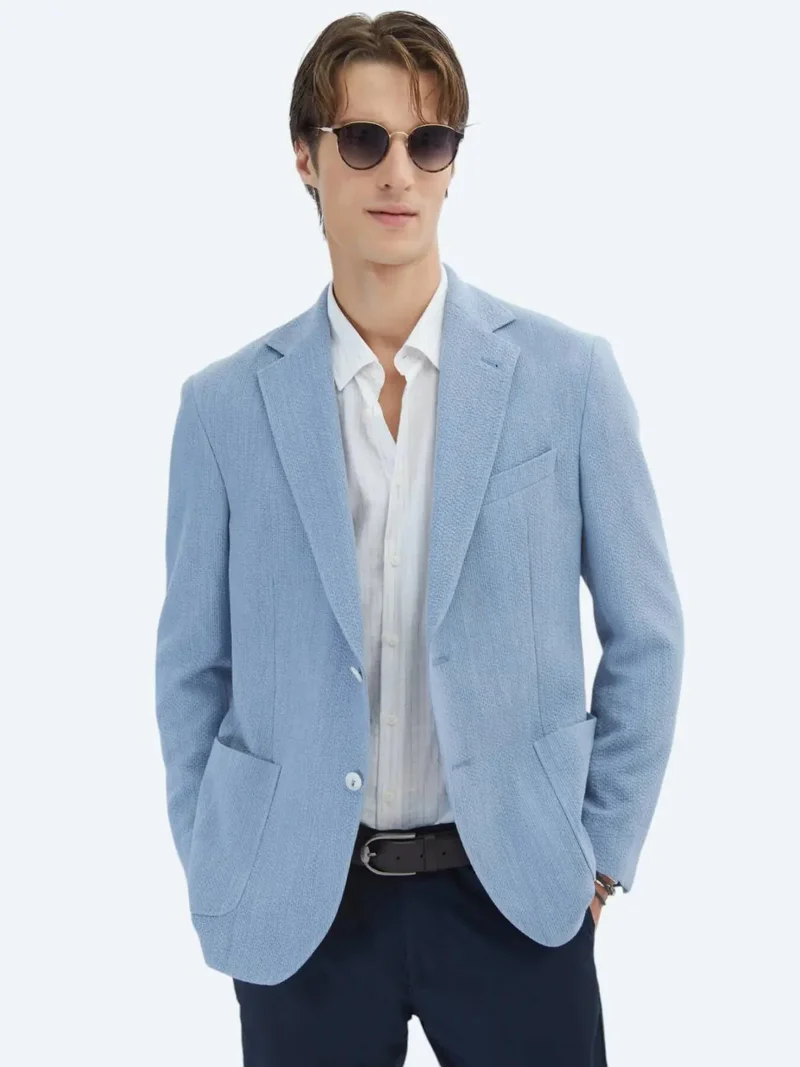 Kip Blue Patterned Modern Fit Jacket