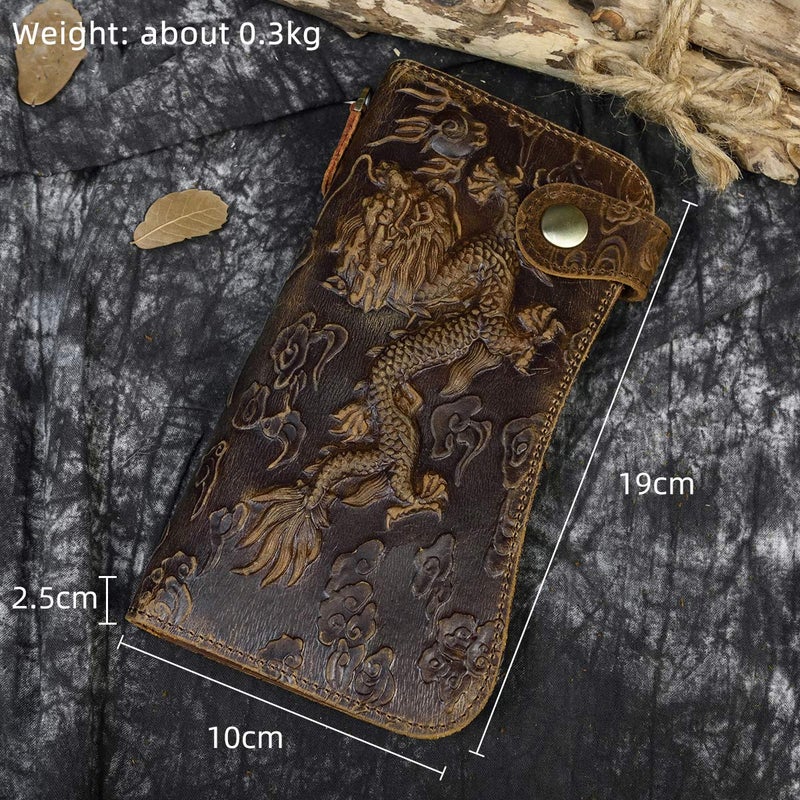 LUUFAN Men's Genuine Leather Long Wallet Chain Wallet Card holder Wallet with Coin Pocket (Dragon) - Image 2