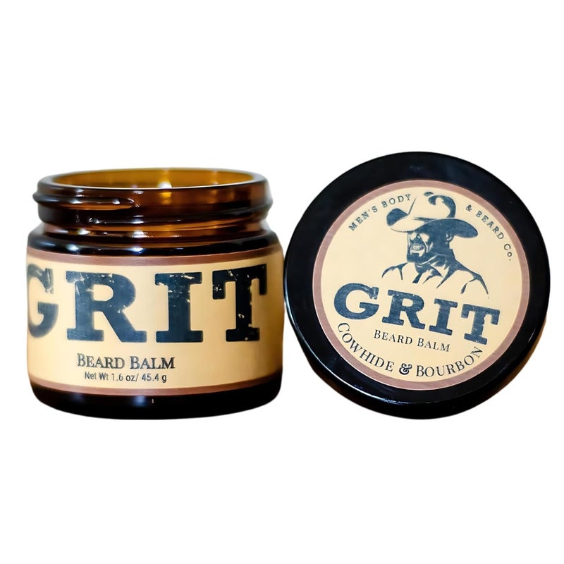 GRIT GRIT Beard Balm Cowhide & Bourbon (1.6 oz) | All Natural | Styles, Strengthens & Softens Beards & Mustaches | Moisturizes Skin | Leave in Conditioner Wax for Men