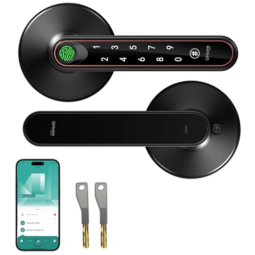 Ghome Smart Fingerprint Door Konb with Lock, 0.2S Fast Unlock, 4-in-1 Keyless Entry Door Lock with Handle, App Control, Passcode & Key, Fingerprint Door Lock for Bedroom, Home, Apartment & Office - Image 1