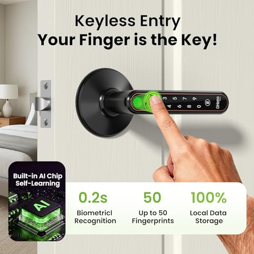 Ghome Smart Fingerprint Door Konb with Lock, 0.2S Fast Unlock, 4-in-1 Keyless Entry Door Lock with Handle, App Control, Passcode & Key, Fingerprint Door Lock for Bedroom, Home, Apartment & Office - Image 4