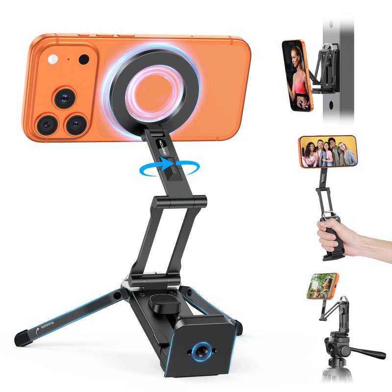 OMOTON TP02 360Â°Rotating for MagSafe Tripod, New Upgrade with 1/4" Screw Arca, Adjustable Magnetic Phone Tripod for iPhone 17/16/15 Pro Max Air, Foldable Selfie Stick Fits Vlog, Gym, Black Pro - Image 1