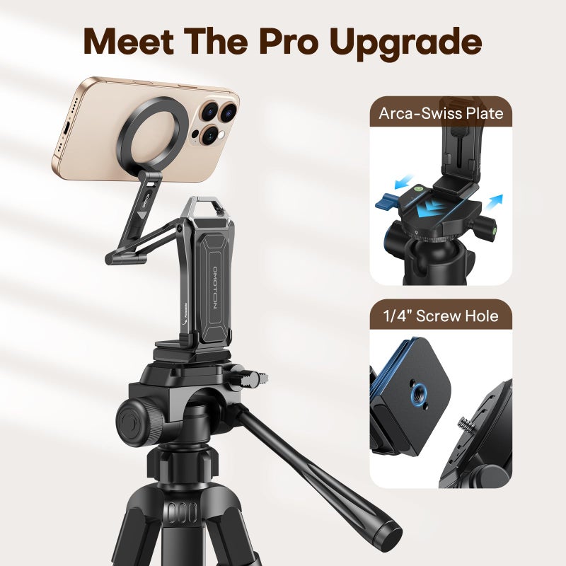 OMOTON TP02 360Â°Rotating for MagSafe Tripod, New Upgrade with 1/4" Screw Arca, Adjustable Magnetic Phone Tripod for iPhone 17/16/15 Pro Max Air, Foldable Selfie Stick Fits Vlog, Gym, Black Pro - Image 2