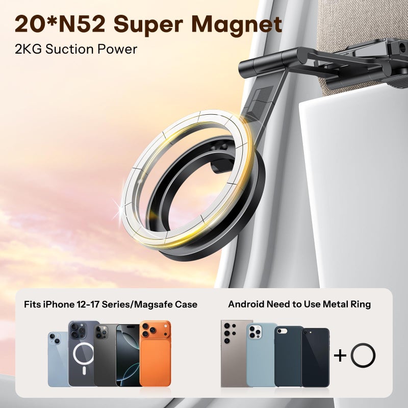 OMOTON TP02 360Â°Rotating for MagSafe Tripod, New Upgrade with 1/4" Screw Arca, Adjustable Magnetic Phone Tripod for iPhone 17/16/15 Pro Max Air, Foldable Selfie Stick Fits Vlog, Gym, Black Pro - Image 5