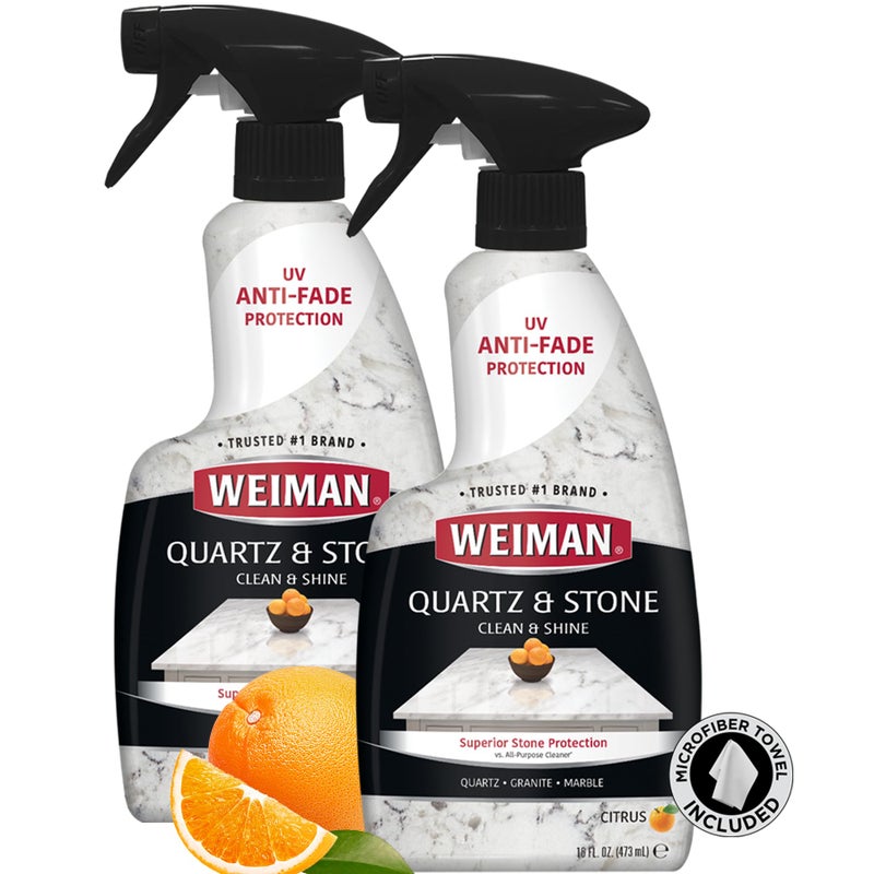 Weiman Quartz Countertop Cleaner and Polish (2 Pack w/Micro Towel) Clean and Shine Your Quartz Countertops Islands and Stone Surfaces with Ultra Violet Protection - Image 1