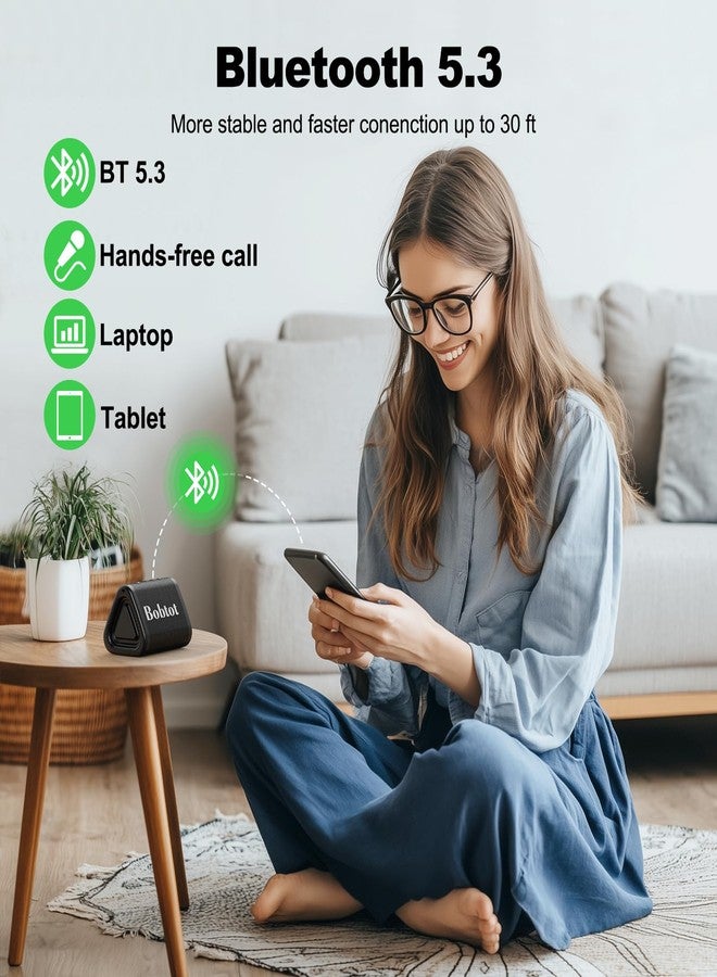 Bobtot مكبر صوت بلوتوث محمول Bobtot لاسلكي، IPX7 مكبر صوت صغير للاستحمام مقاوم للماء، 15 ساعة وقت تشغيل، صوت عالٍ وستيريو مع باس، اقتران TWS للحفلات، التخييم، السفر، أسود - Image 5