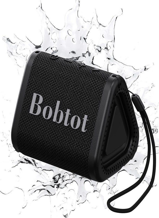 Bobtot مكبر صوت بلوتوث محمول Bobtot لاسلكي، IPX7 مكبر صوت صغير للاستحمام مقاوم للماء، 15 ساعة وقت تشغيل، صوت عالٍ وستيريو مع باس، اقتران TWS للحفلات، التخييم، السفر، أسود - Image 1