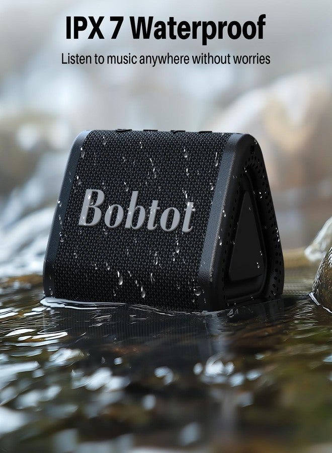 Bobtot مكبر صوت بلوتوث محمول Bobtot لاسلكي، IPX7 مكبر صوت صغير للاستحمام مقاوم للماء، 15 ساعة وقت تشغيل، صوت عالٍ وستيريو مع باس، اقتران TWS للحفلات، التخييم، السفر، أسود - Image 3