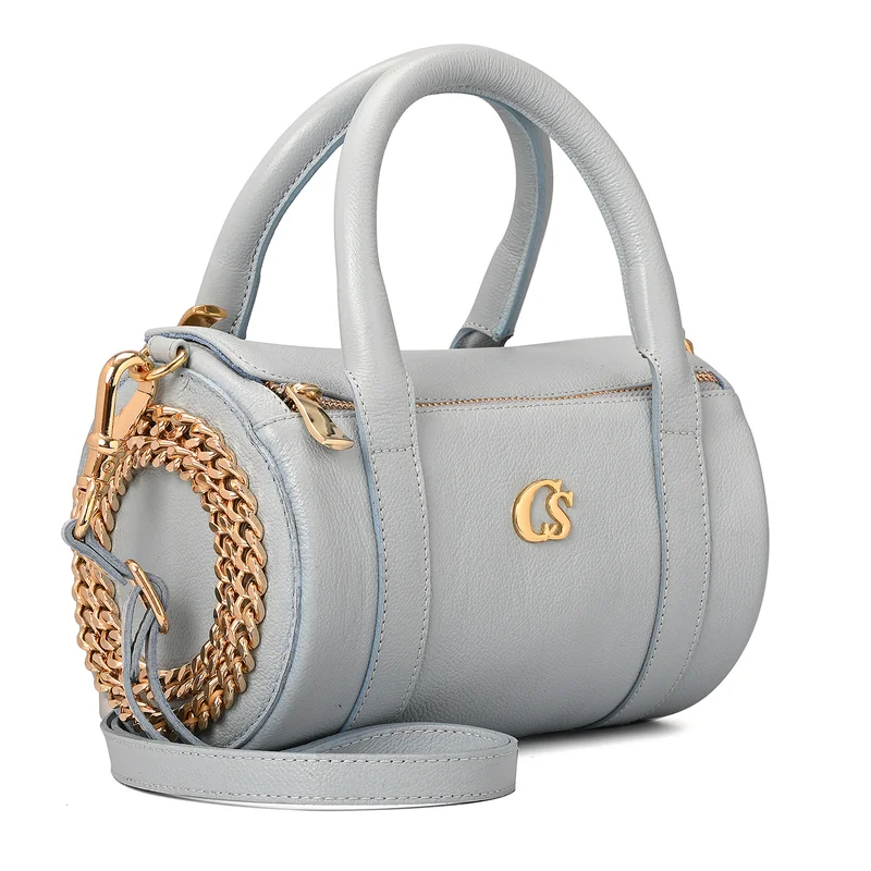 Carmen Steffens Sky Blue Leather Cylindrical Bag