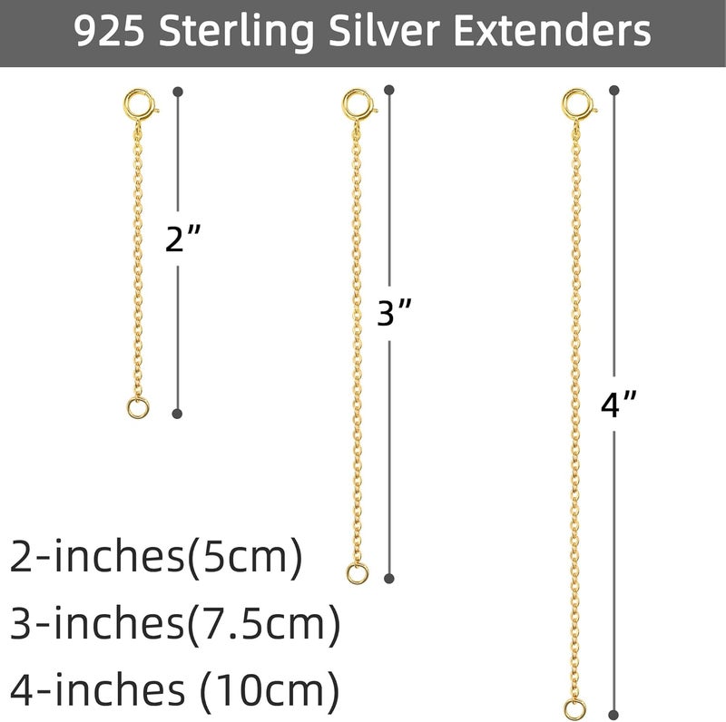 VANBARIS Gold Necklace Extender 14K, 925 Sterling Silver Necklace Extenders Gold Chain Bracelet Anklet Jewelry Extension for Necklaces, 3 Piece Set (2, 3, 4 Inches) - Image 3