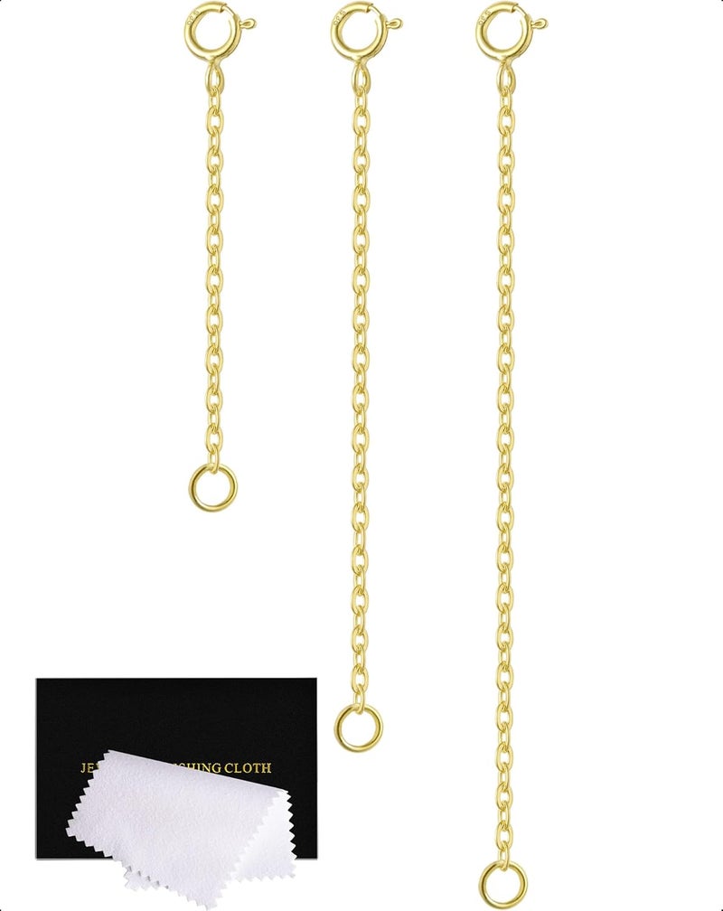 VANBARIS Gold Necklace Extender 14K, 925 Sterling Silver Necklace Extenders Gold Chain Bracelet Anklet Jewelry Extension for Necklaces, 3 Piece Set (2, 3, 4 Inches) - Image 1