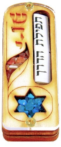 IsraelInAmerica Car Mezuzah - Handmade in Israel Shaddai Star of David Wood and Gem Stone Design - Image 3