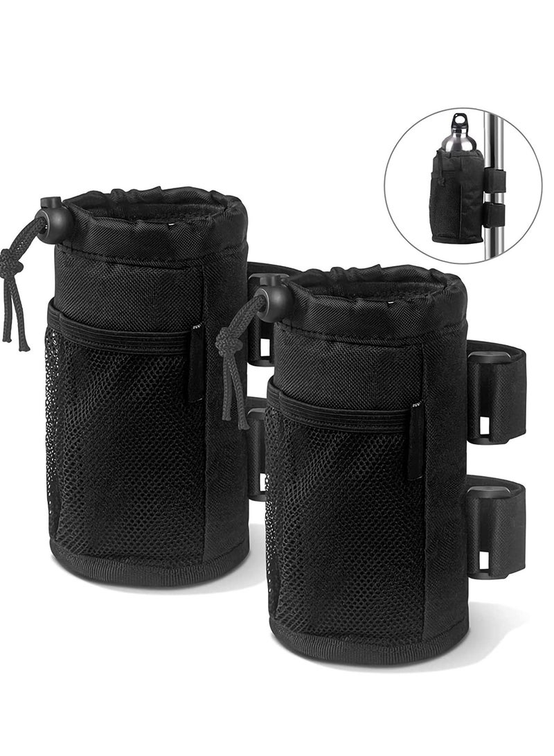 Barakah Bike Cup Holder 2 Pack Water Bottle Bicycle Handlebar Drink with Mesh Pockets Phone Bag for Cruiser, Mountain Bike, Scooter, Folding, Road Wheelchair, Black - Image 1