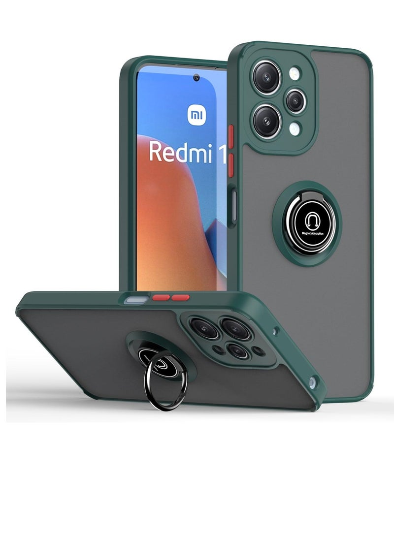 جراب Xiaomi Redmi 12، جراب خلفي شفاف مقاوم للصدمات مع حماية للكاميرا مع حامل مغناطيسي للسيارة يدور 360 درجة لهاتف Redmi 12 4G (أخضر)
