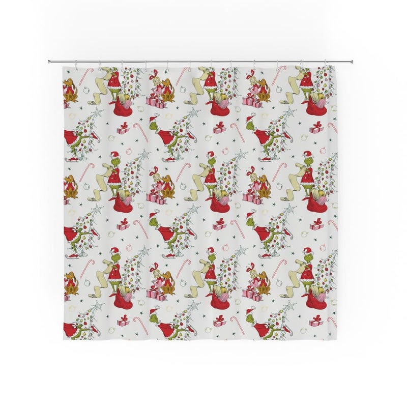 Franco Grinch Holiday Christmas 13Piece Shower Curtain Set 72 x 72 Inch Fabric Curtain with Hooks Bathroom Decor Machine Washable 100 Officially Licensed Product by Franco Collectibles - Image 2