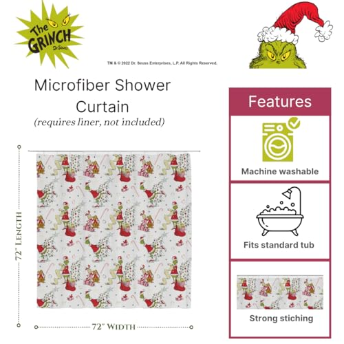 Franco Grinch Holiday Christmas 13Piece Shower Curtain Set 72 x 72 Inch Fabric Curtain with Hooks Bathroom Decor Machine Washable 100 Officially Licensed Product by Franco Collectibles - Image 3