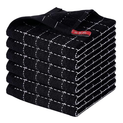 Homaxy 100 Cotton Terry Kitchen Dish Cloths Ultra Soft and Absorbent Dish Towels for Kitchen Suitable for Drying and Washing Dishes 6 Pack 12 x 12 Inches Black