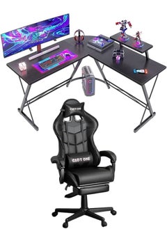 2 in 1 Adjustable Gaming Chair with Cushion, Headrest, Desk and Computer Table L Shaped Easy to Assemble