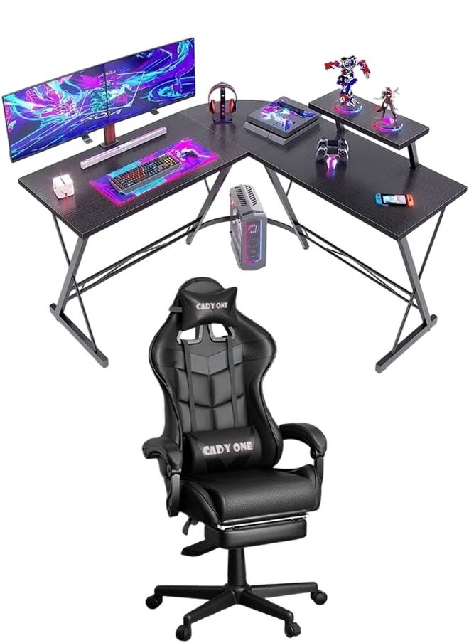Cady One 2 in 1 Adjustable Gaming Chair with Cushion, Headrest, Desk and Computer Table L Shaped Easy to Assemble  - Image 1