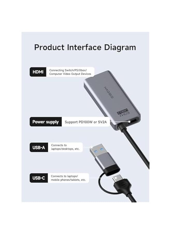 Generic USB3.0 Video Capture Card with 100W PD HDMI to USB/USB C 1080P HD 60fps Live and Record Video Audio Game MS2130 for Quest 3 VR Switch PS4/5 Live Broadcast, Gaming, Streaming (UHC07P)  - Image 5