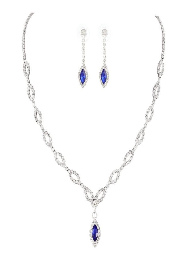 Unicra Silver Bride Wedding Jewelry Sets Blue Crystal Bridal Necklace Earrings Set Rhinestone Prom Costume Jewelry Set Choker Necklace for Women and Brides - Image 1